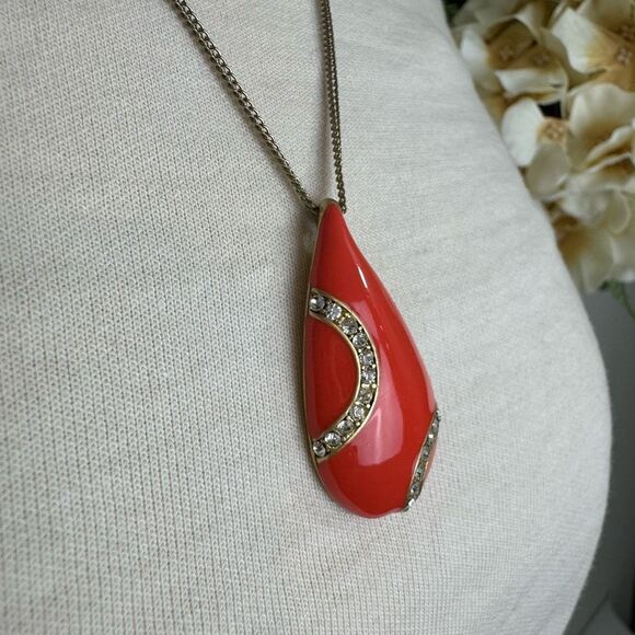 LIA SOPHIA necklace | coral gold rhinestone pendant | Kiam Family - Picture 3 of 7